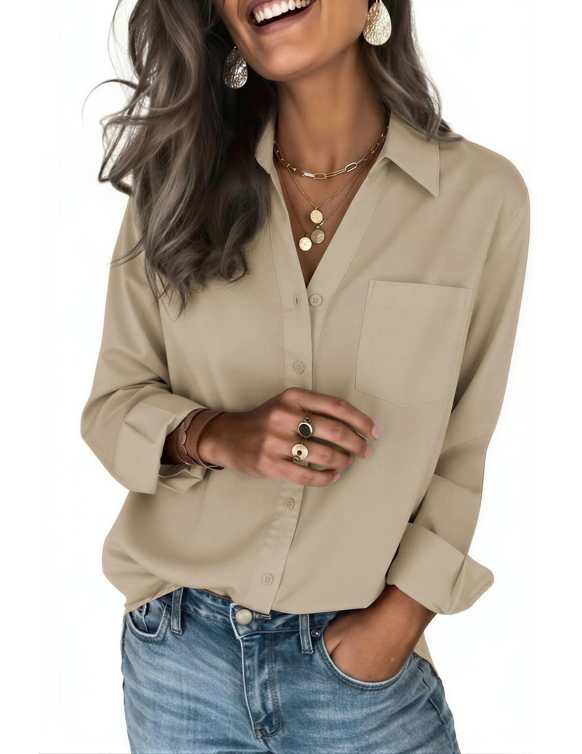 Zeagoo Blouses for Women Long Sleeve Dressy Casual Button Down Shirts
