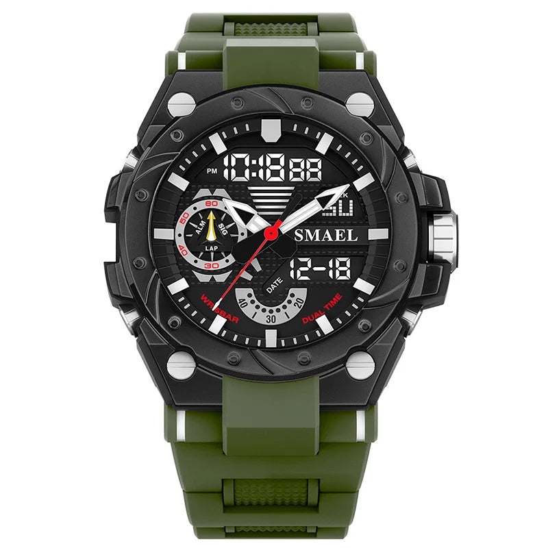 SMAEL Sport Quartz Watches LED DisplayShock Resistant 50M Waterproof Alarm Clock Analog Digitals 8060 For Men