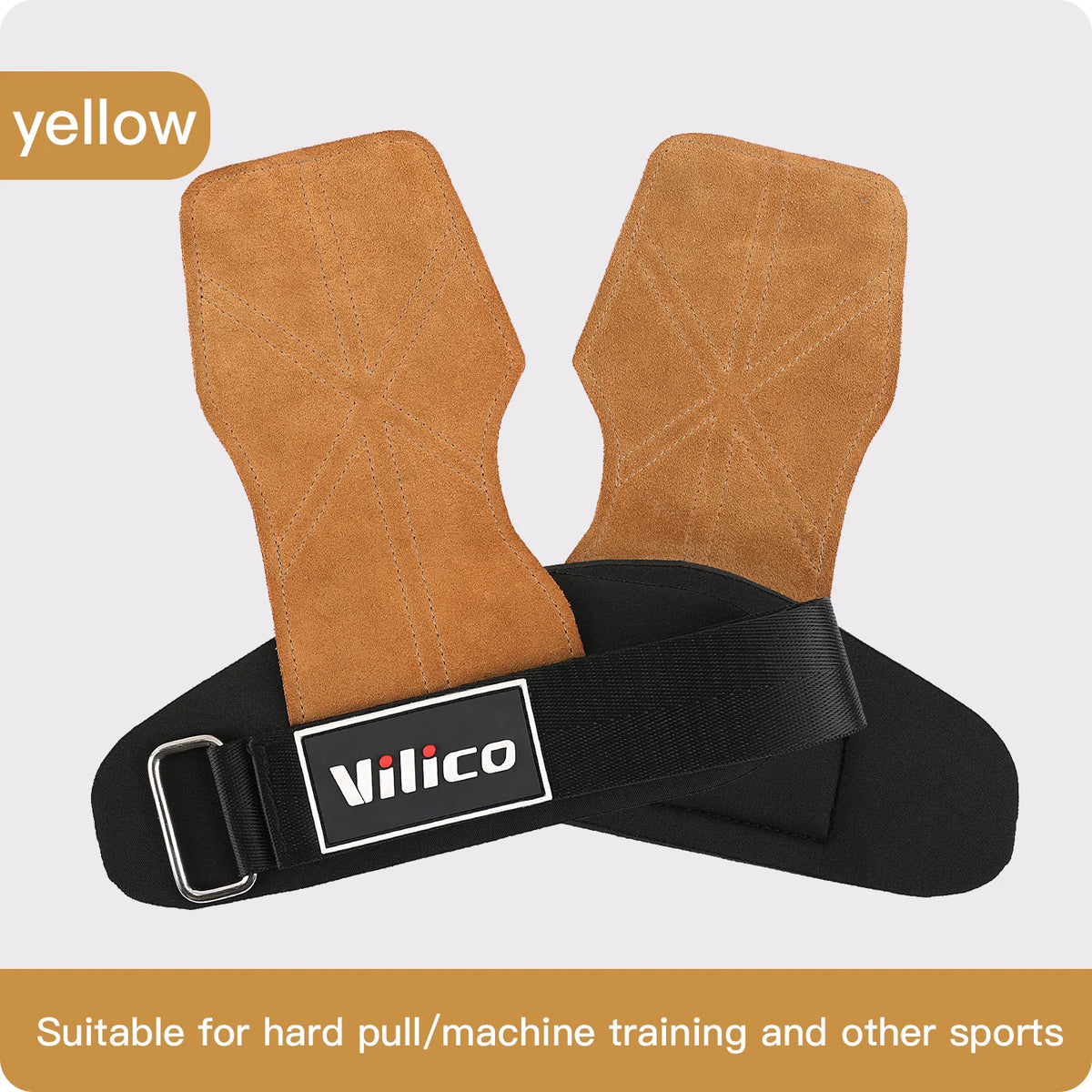 2Pcs Cowhide Gym Gloves Grips Anti-Skid Weight Power Booster Belt Lifting Pull-up Deadlift Workout Fitness Palm Training Guards