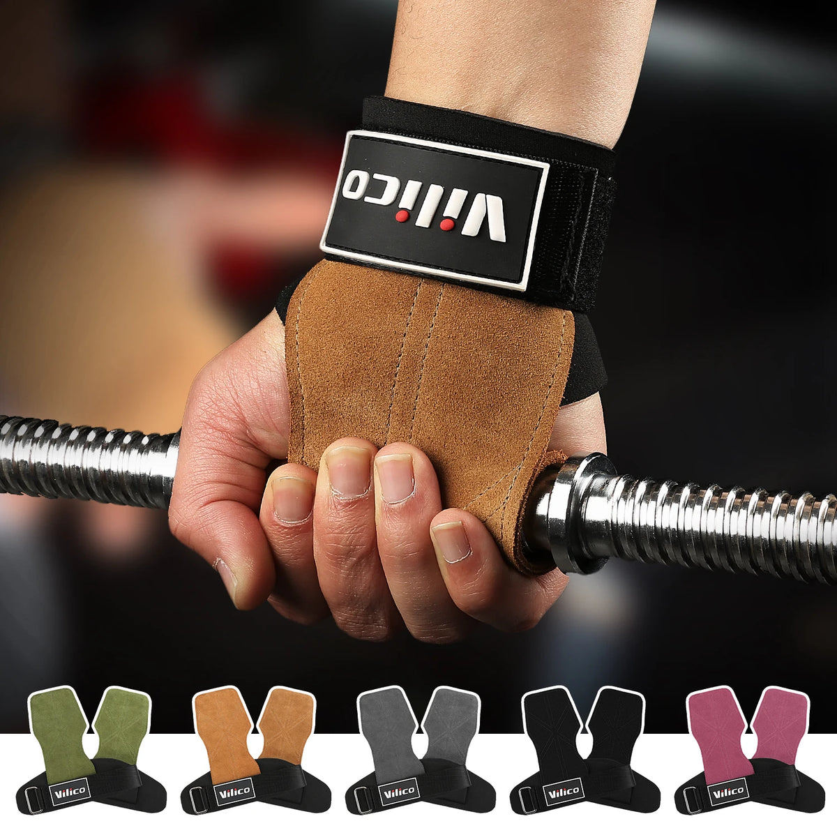 2Pcs Cowhide Gym Gloves Grips Anti-Skid Weight Power Booster Belt Lifting Pull-up Deadlift Workout Fitness Palm Training Guards