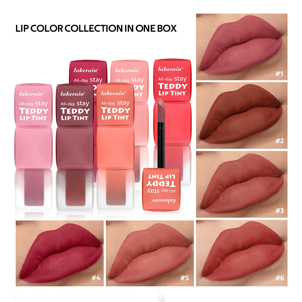 Teddy Tint Lip Color Set, Tear-Off Lip Gloss, 12H Long-Lasting Super Stay Matte Texture Waterproof Cosmetic Lipstick
