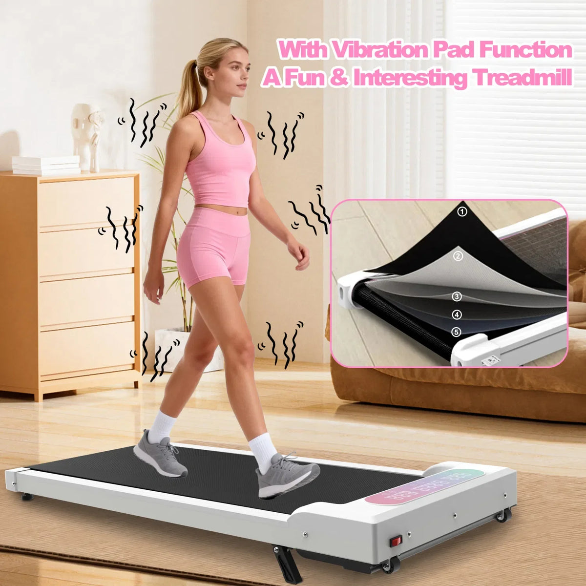 Foldable Treadmill with Handle Bar & Incline, 2 in 1 Upgrade Portable Under Desk Walking Pad and Vibration Pad Remote Control