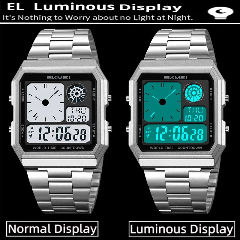 Skmei Electronics Sports Watches for Mens Classical Analog Digital Display Multiple Time Zone LED Waterproof Male 5 Alarm Clock