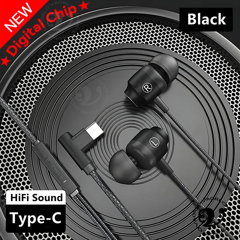 9D HIFI Heavy Bass Game Earphones 3.5MM AUX/Type-C 90° L Elbow Metal Magnetic Music Earbuds With Mic In-Ear Headsets For Android