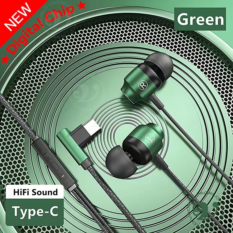 9D HIFI Heavy Bass Game Earphones 3.5MM AUX/Type-C 90° L Elbow Metal Magnetic Music Earbuds With Mic In-Ear Headsets For Android