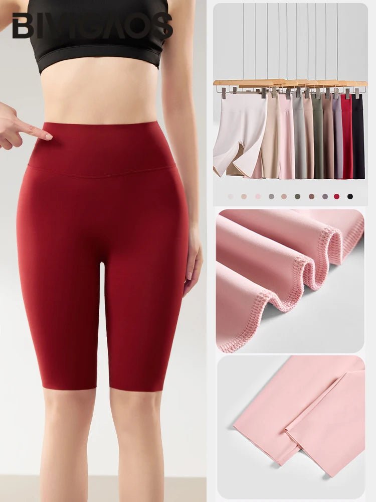 BIVIGAOS Summer Thin Sunscreen Sharkskin Cycling Shorts Women Multi Color Stretch Tight Slim Fitness Bicycle Knee Length Shorts