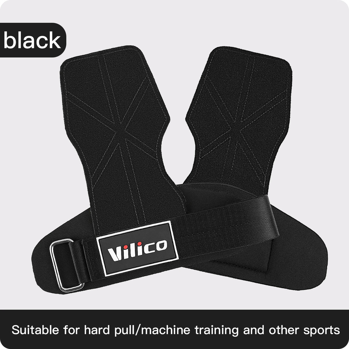 2Pcs Cowhide Gym Gloves Grips Anti-Skid Weight Power Booster Belt Lifting Pull-up Deadlift Workout Fitness Palm Training Guards