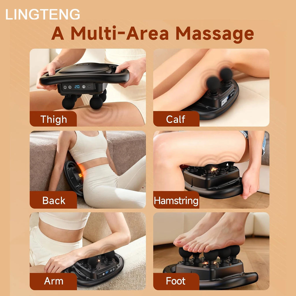 LINGTENG Massage Gun Deep Tissue, 6‑Heads Muscle Massager, Back Massager, Handheld Percussion Massage Tool, 9‑Speed Levels & 4 Modes, Christmas & Birthday Gift for Adults
