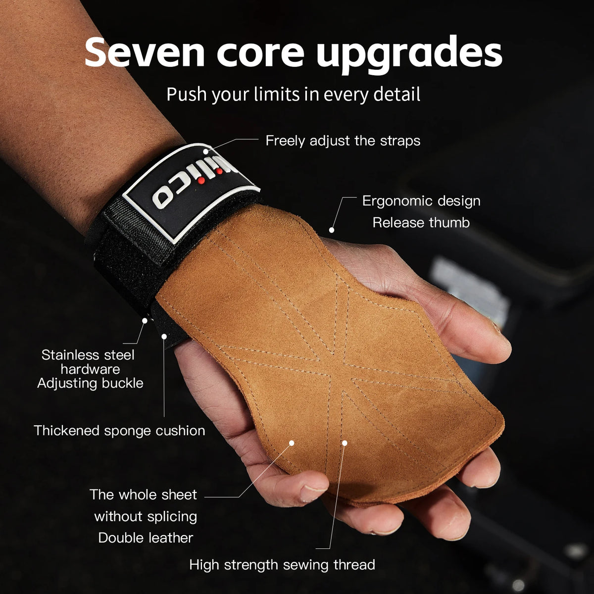 2Pcs Cowhide Gym Gloves Grips Anti-Skid Weight Power Booster Belt Lifting Pull-up Deadlift Workout Fitness Palm Training Guards