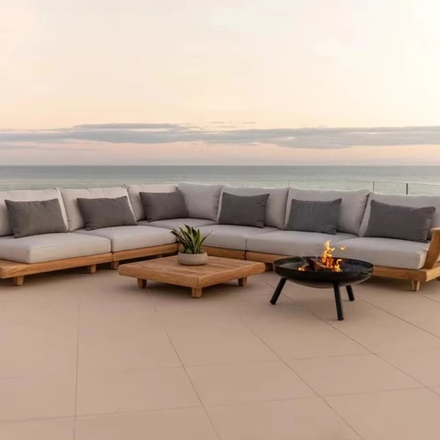 Stylish Outdoor Waterproof Teak Sofa Set Weather Resistant Solid Wood Furniture Ideal For Patio Villa Garden Outdoor Layout
