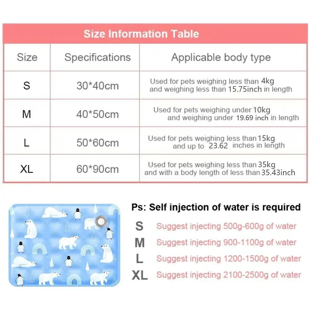 Cool Pet Cooling Mat Self Added Water Ice Gel Dog Cat Sleeping Pad Durable Moisture-proof Dog Cold Bed Mat For Small Big Dogs