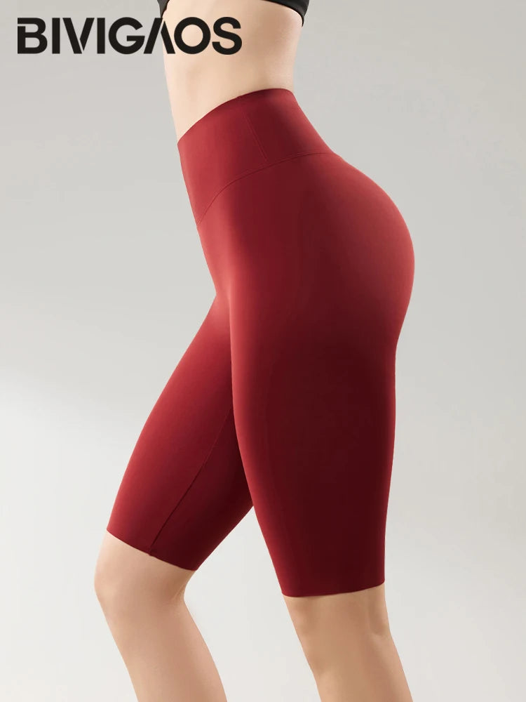 BIVIGAOS Summer Thin Sunscreen Sharkskin Cycling Shorts Women Multi Color Stretch Tight Slim Fitness Bicycle Knee Length Shorts