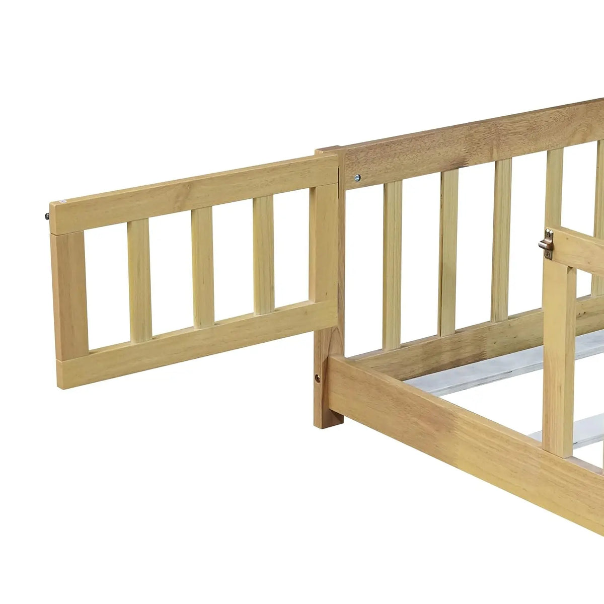 Full Size Montessori Floor Bed Frame with Rails & Door Solid Wood Kids Low Profile Sleep & Play Bed Natural, Customized