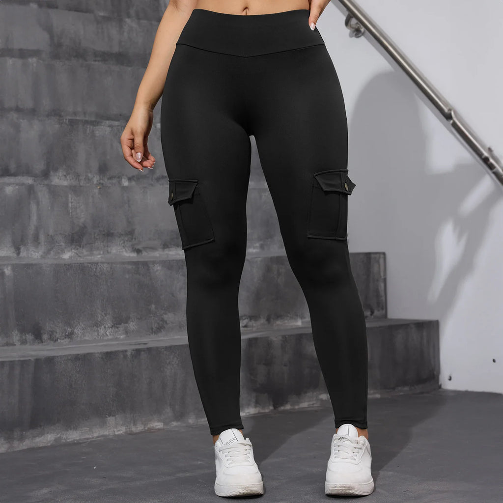2PCS High Waist Lift Hip Pockets Woman Leggings Fitness Skinny Stretch Solid Color Sport Pants Daily Outdoors Running Leggings