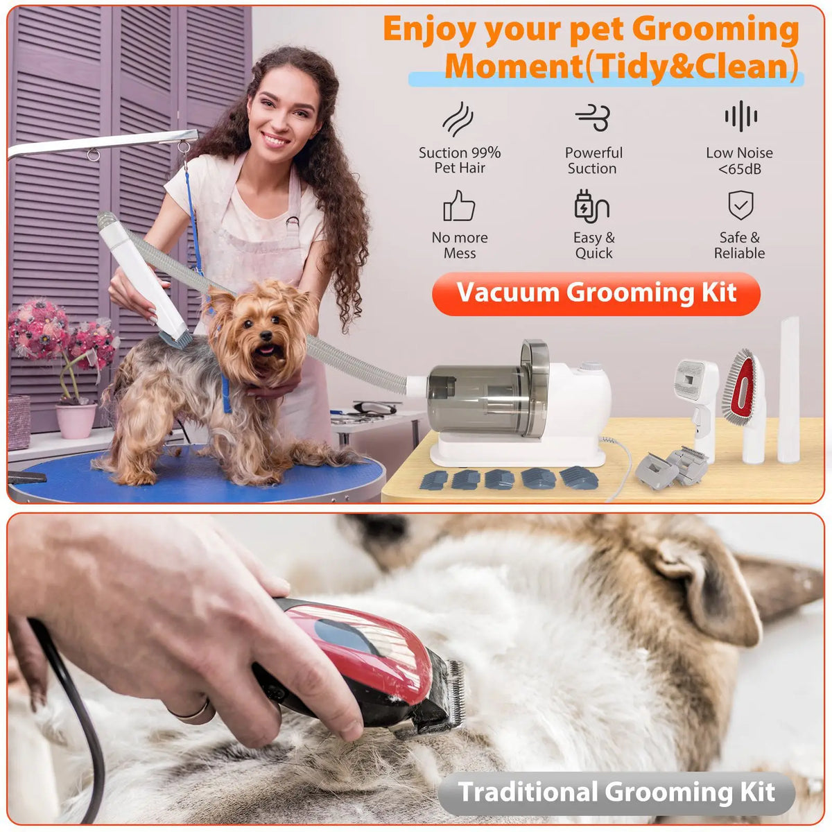 6 In 1 Pet Grooming Vacuum Kit Dog Grooming Clippers Pet Hair Remover With Power 2.5L Large Suction & Low Noise Pet Hair Kits