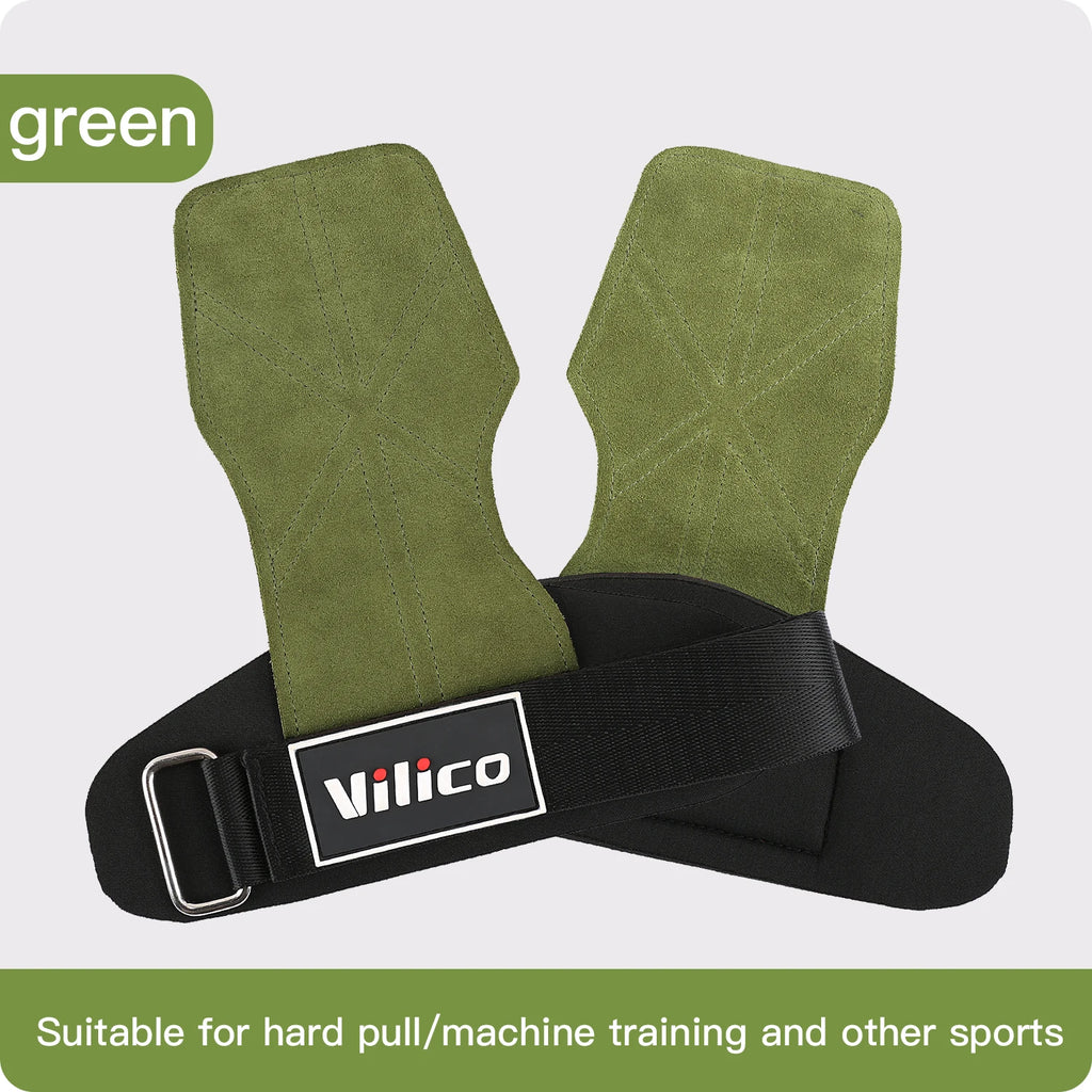 2Pcs Cowhide Gym Gloves Grips Anti-Skid Weight Power Booster Belt Lifting Pull-up Deadlift Workout Fitness Palm Training Guards