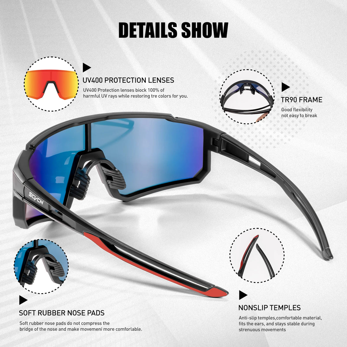 SCVCN Outdoor Cycling Sunglasses Men MTB Bike Glasses  Sports Mountain Climbing fishing Women Bicycle Cycling UV400 Goggles