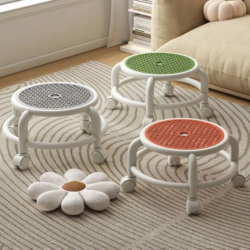 1pcs Swivel Rolling Stool Round Low Small Grey Universal Wheel Kids Adult Strong Capacity Practical Storage