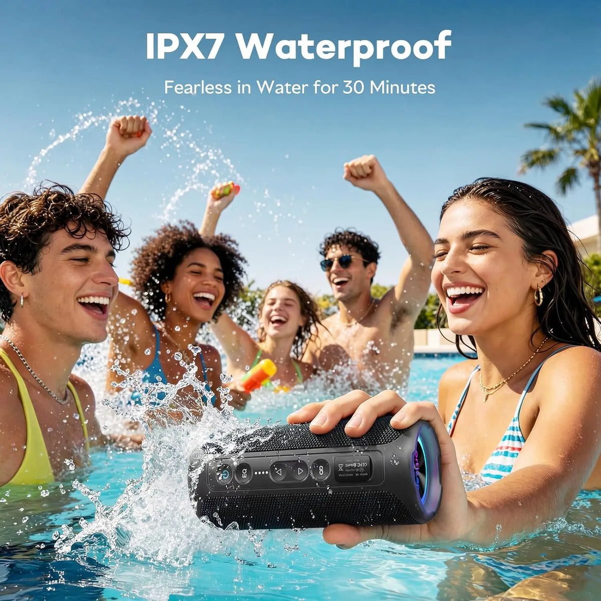 Ortizan Bluetooth Speaker, 40W Peak Outdoor Portable Loud Speakers Wireless with Deep Bass, USB/AUX/TF Card Port, RGB Light, TWS Stereo, EQ, IPX7 Waterproof for Party, Beach, Kayaking, Camping, Backyard, Garage
