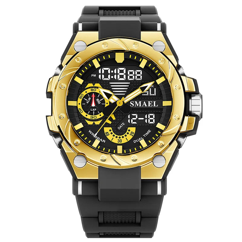 SMAEL Sport Quartz Watches LED DisplayShock Resistant 50M Waterproof Alarm Clock Analog Digitals 8060 For Men