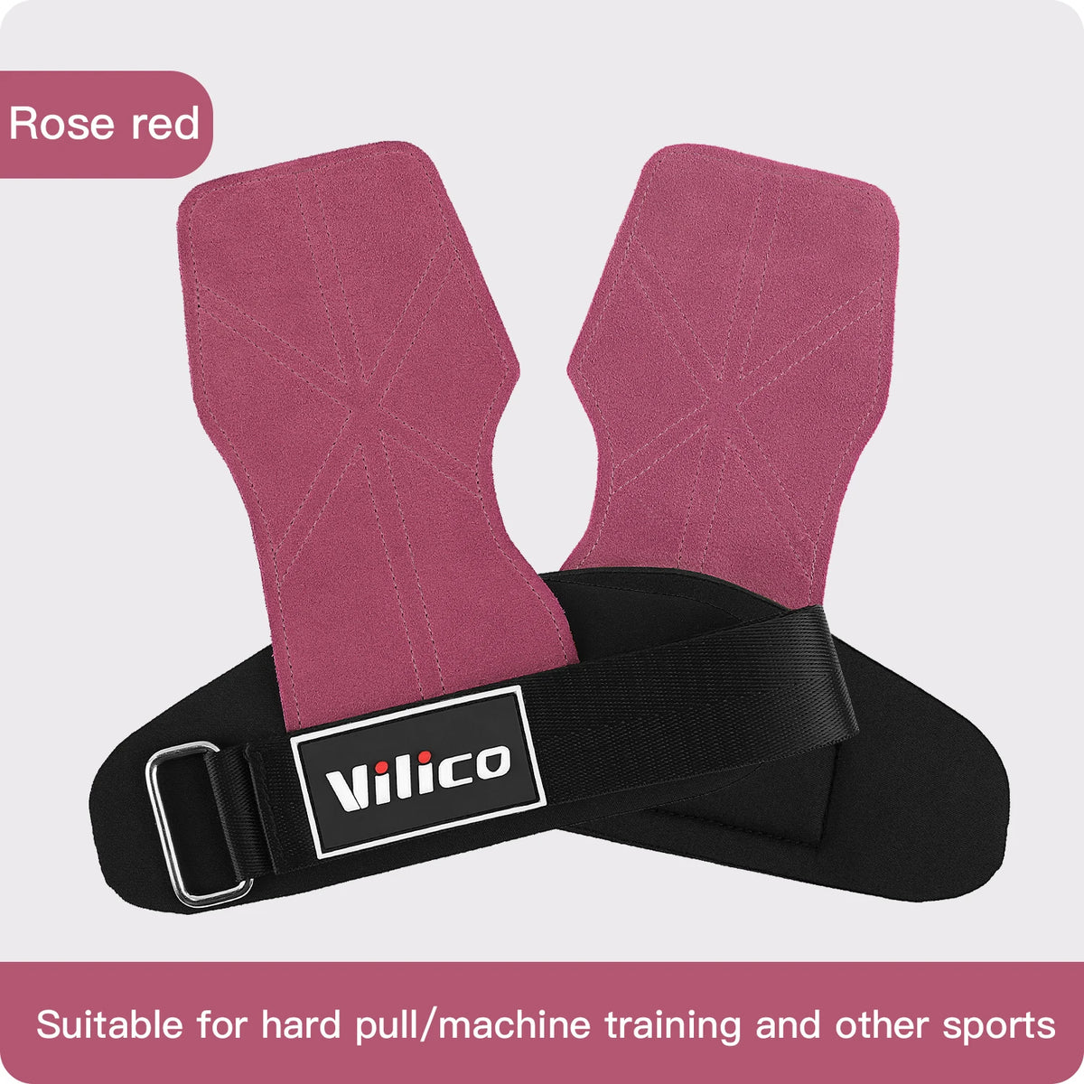 2Pcs Cowhide Gym Gloves Grips Anti-Skid Weight Power Booster Belt Lifting Pull-up Deadlift Workout Fitness Palm Training Guards