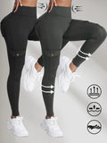 2PCS High Waist Lift Hip Pockets Woman Leggings Fitness Skinny Stretch Solid Color Sport Pants Daily Outdoors Running Leggings