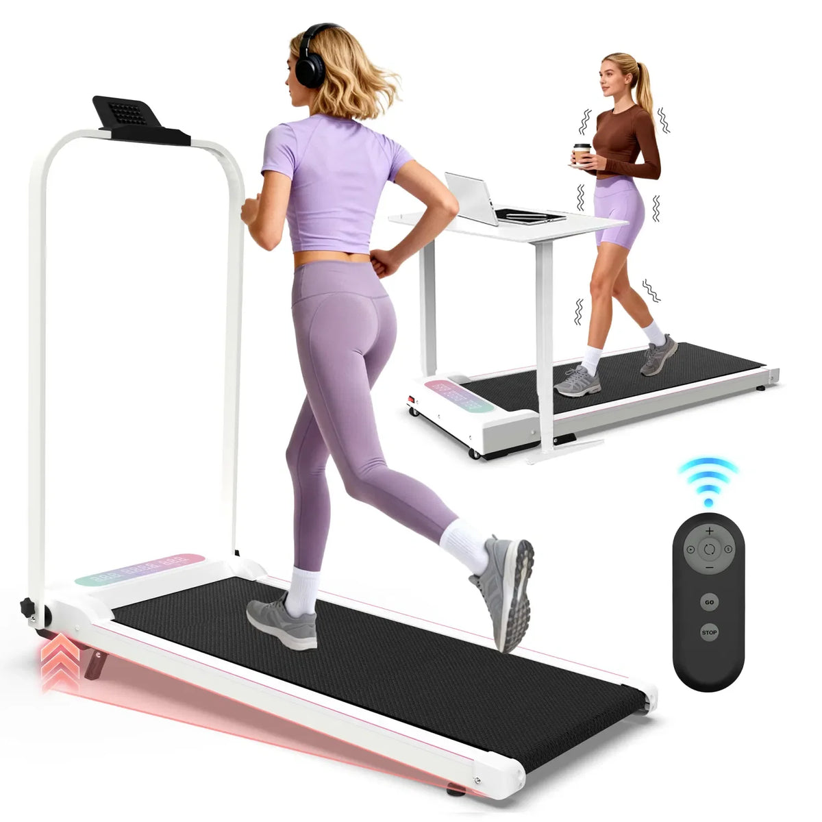 Foldable Treadmill with Handle Bar & Incline, 2 in 1 Upgrade Portable Under Desk Walking Pad and Vibration Pad Remote Control