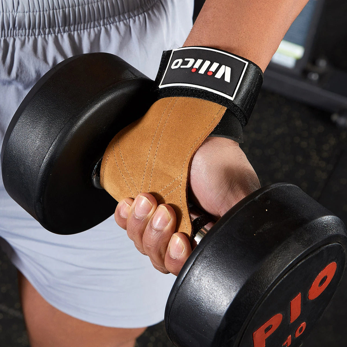 2Pcs Cowhide Gym Gloves Grips Anti-Skid Weight Power Booster Belt Lifting Pull-up Deadlift Workout Fitness Palm Training Guards