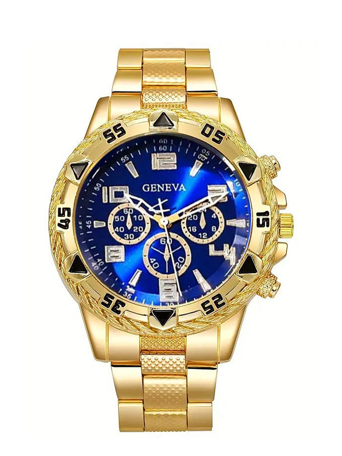 Gold alloy men's business steel bracelet quartz watch and chain bracelet necklace ring set - a birthday gift for him
